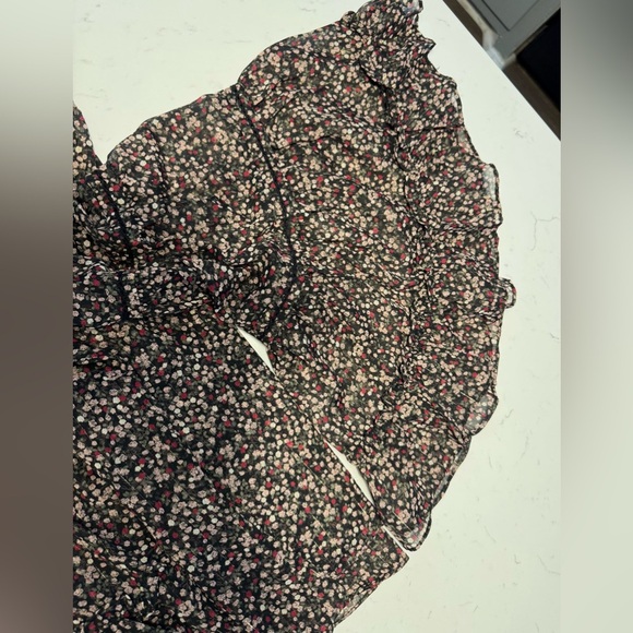 Buddy Love Brown and Cream Ruffled 3/4 Bell flowy Sleeves sheerBlouse size Med - Picture 10 of 10